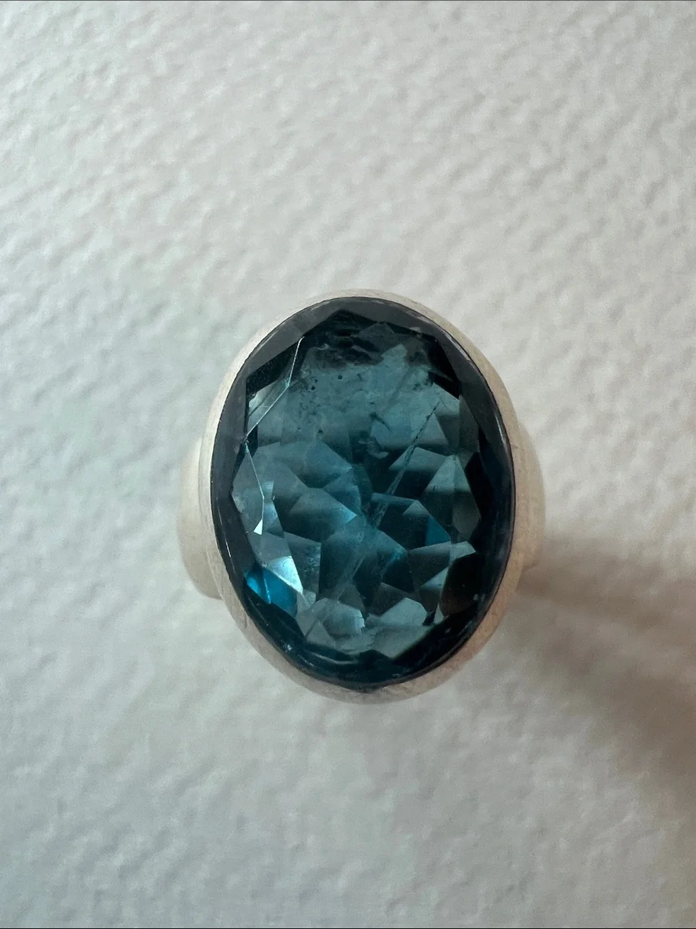 Sterling Silver Ring with Deep Teal Blue Faceted Stone